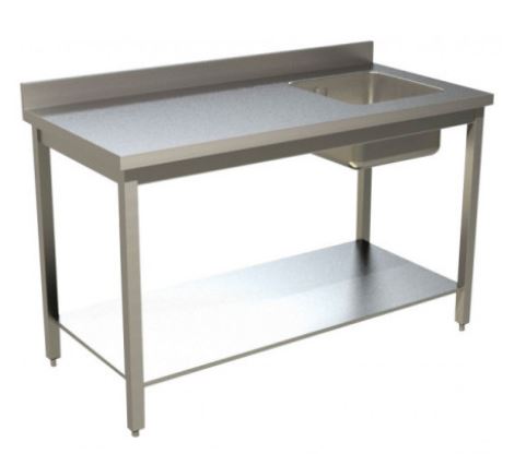 Table du chef en inox - 1 bac à droite 400x400x250 mm - étagère basse - pieds démontables - TCMD1670_0