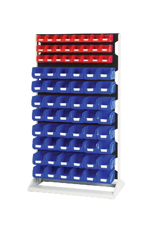 Rack à bacs fixe double face - 10 panneaux, 48 bacs rouges, 96 bacs bleus - Dimensions 1000x550x1775mm_0