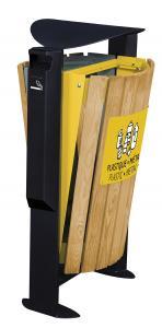 Poubelle publique 2 flux - Pied Arkea bois avec cendrier 2x60L + 3L - Gris RAL 7033/Jaune RAL 1021_0