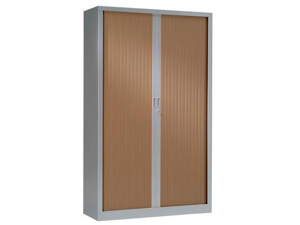 Armoire haute à rideaux bois monobloc - 1000 x 430 x 1980 mm - 4 étagères 110 kg - gris aluminium poirier foncé_0