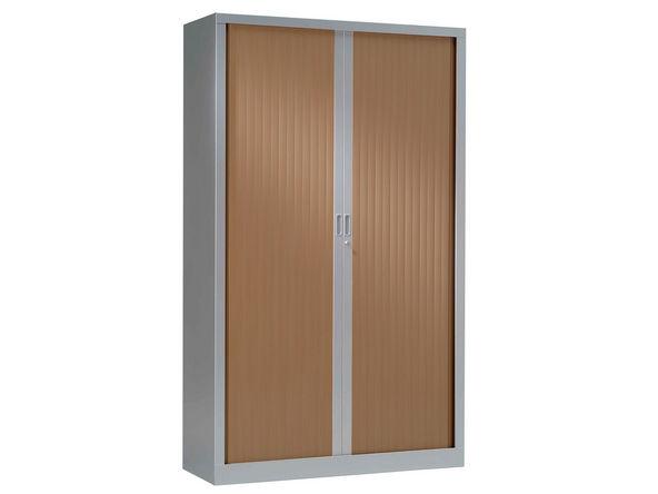 Armoire haute à rideaux bois 1000 x 430 x 1980 mm gris aluminium poirier foncé_0