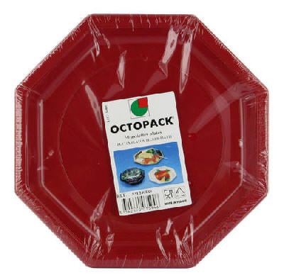 ASSIETTE PLASTIQUE JETABLE OCTOGONALE ROUGE 24 CM (VENDU PAR 50)