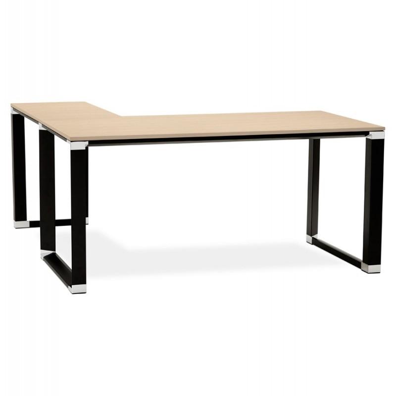 Bureau d'angle design OPI 160cm naturel et noir - Paris Prix - Bois et métal peint noir, angle réversible_0