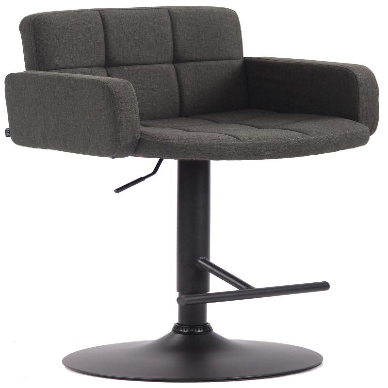 Décoshop26 - Tabouret de bar avec accoudoirs et dossier confortable en tissu gris foncé pieds noir mat TDB10474 - gris 3000451669600_0
