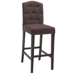Décoshop26 - Tabouret de bar chaise haute avec dossier capitonné tissu marron et pieds en bois foncé 10_0001389 - marron 3000674869603_0