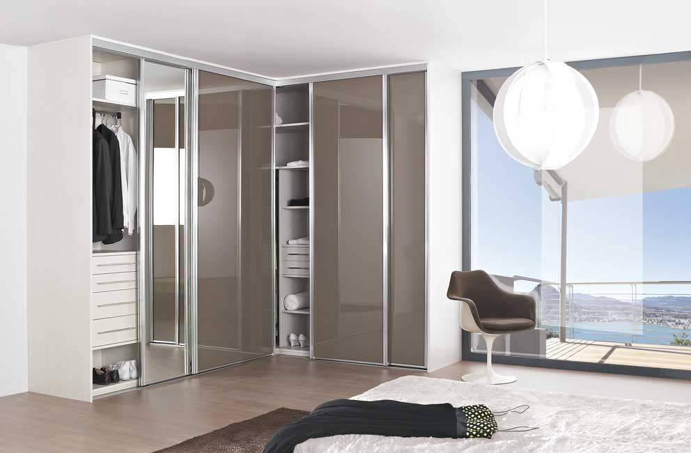 Dressing Cimba - 1 vantail miroir argent - 3 vantaux vitres laquées terra - Diamant argent brillant_0