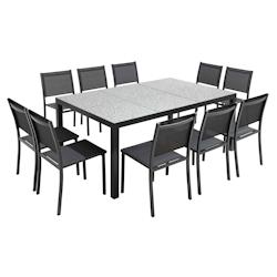 Oviala Business Ensemble table de jardin en céramique effet mozaic avec 10 chaises - gris aluminium 109420_0