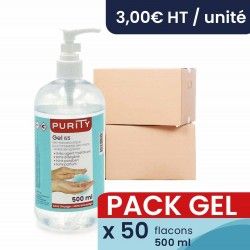 Gels hydroalcooliques - Purity 65 - Pack de 50 flacons pompe 500ml - Fabriqué en France_0
