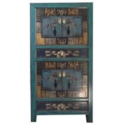 OPIUM OUTLET Armoire buffet commode sideboard console chiffonnier asia meubles chinois asiatique vintage oriental entièrement monté - bleu Bois mass_0
