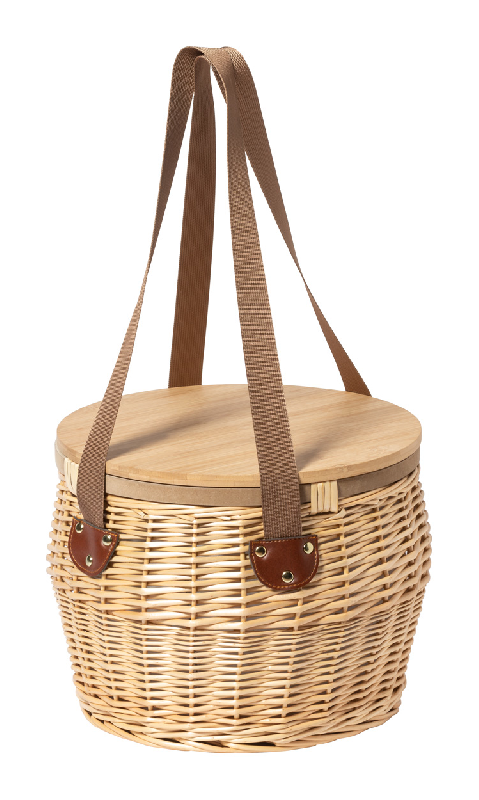 Panier pique-nique isotherme en osier - avec bandoulière et couvercle en bambou_0