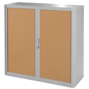 Easyoffice armoire démontable corps en ps teinté gris rideau hêtre - dim l110x h104x p41,5 cm_0