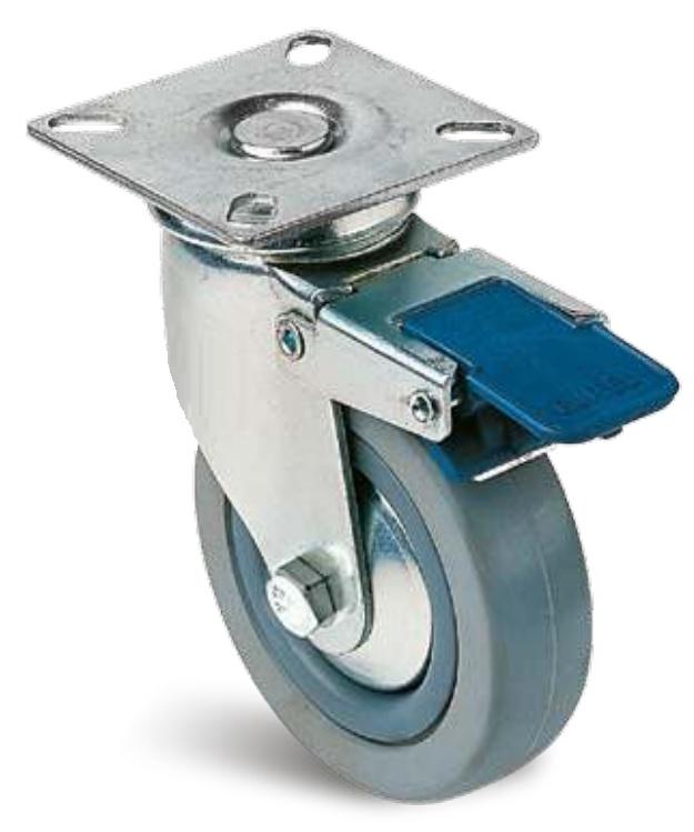 Roulette novoplex caoutchouc gris à platine pivotante + frein - GUITEL HERVIEU - 66827 - 867337_0