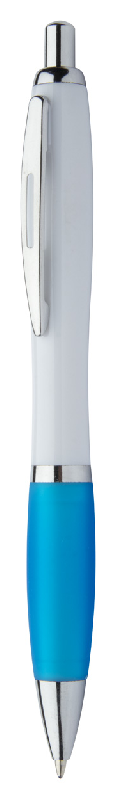 Stylo à bille en plastique - corps blanc, grip coloré et parties chromées brillantes - encre bleue_0