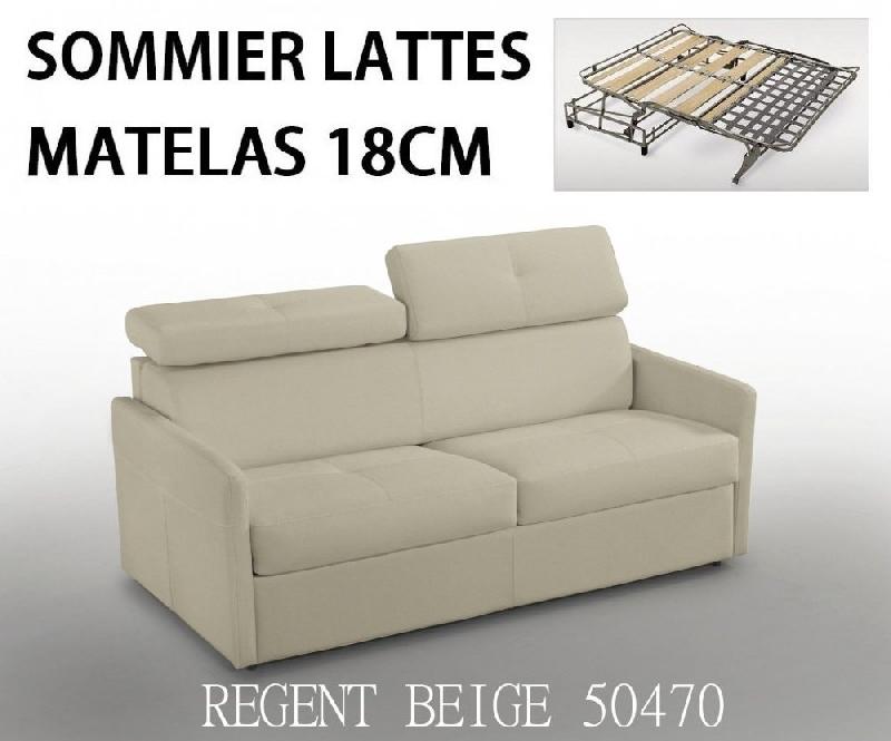 CANAPÉ LIT MONTMARTRE EXPRESS MATELAS 18CM SOMMIER LATTES RENATONISI CUIR BEIGE_0