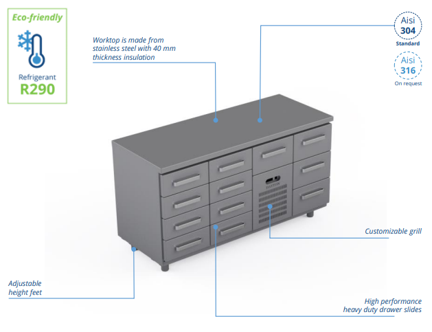 Comptoir réfrigéré en acier inoxydable -1600x660x900 mm - CST-16-4403_0