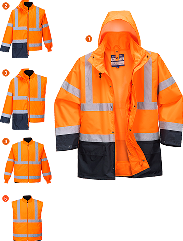 Parka 5 en 1 essentiel bicolore orange marine S766 - 5XL, bandes réfléchissantes, imperméable avec coutures étanchées_0