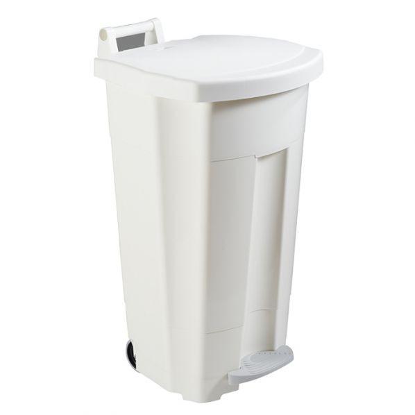 Poubelle mobile à pédale 90 litres - Corps blanc et couvercle blanc - Structure en polyéthylène haute densité - Marque Rolléco_0