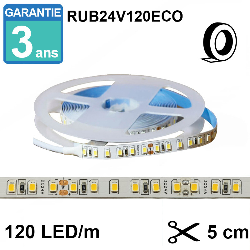 Ruban LED 24V - 10W/m - 5m - IP20 intérieur - Référence rub24v120eco4k - économique et flexible_0