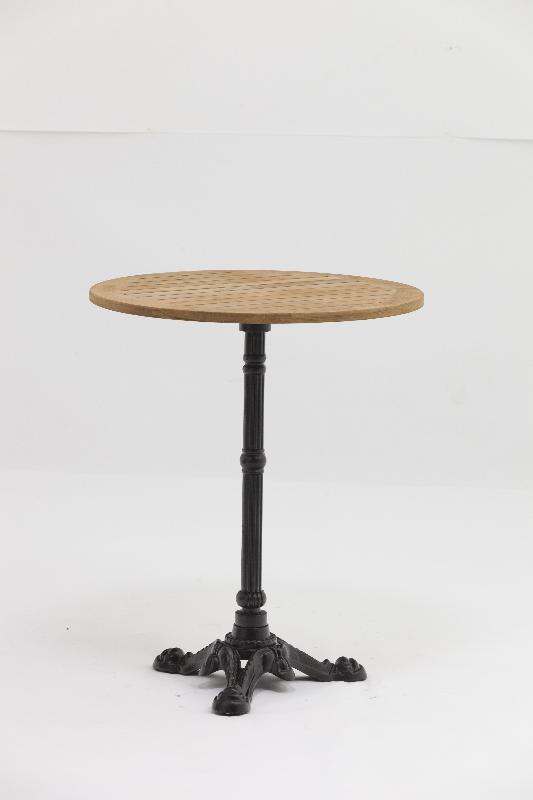Table de terrasse ronde Tuileries - plateau en teck massif - pieds en fonte - style bistrot_0