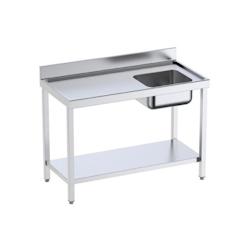 Table inox de préparation avec bords anti-ruissellement, étagère et bac à droite P 60 | Distform - QCDES6-bac A droite longueur 2000 mm - QCDES620_0
