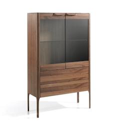 AC ANGEL CERDA Angel Cerdá Buffet haut en noyer avec plateau en verre imitation marbre et éclairage intérieur 3075C 99 x 40 x 161 - transparent ver_0