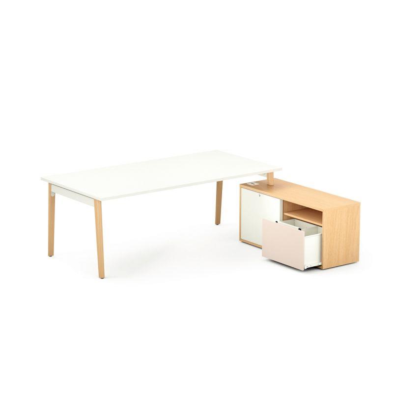 Bureau de direction avec plateau chêne clair Lagon/Robin L160cm - RET DR BLC - 690743_0