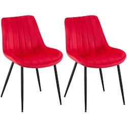 Décoshop26 - Lot de 2 chaises de salle à manger couture décorative vertical avec pieds en métal noir mat et assise en velours rouge 10_0001748 - n_0