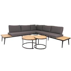 Décoshop26 - Salon de jardin avec deux tables d'appoint en bois d'acacia acier et coussins gris foncé 04_0008306 - gris 3000262531011_0