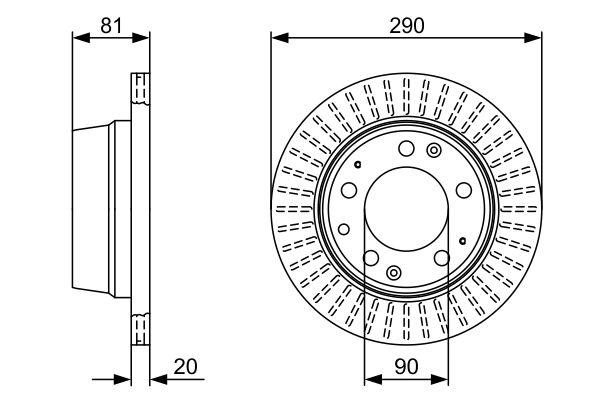 Disque de frein Bosch 0986478098 - ventilé intérieur - boîte de 2 disques - 5 trous - pour l'arrière_0