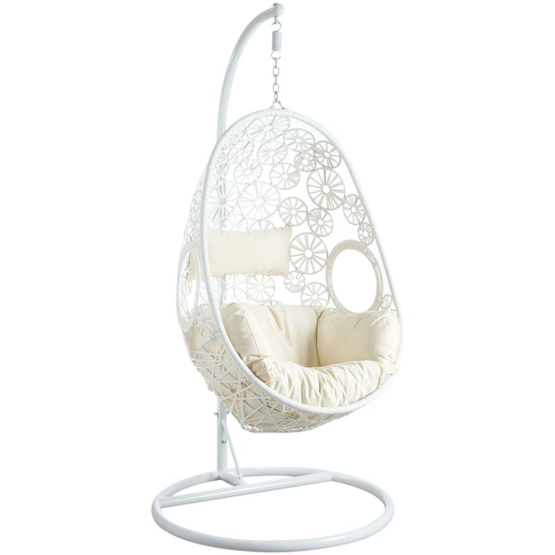 Fauteuil Oeuf Sur Pied En Polyrésine Et Acier Blanc Et Gris