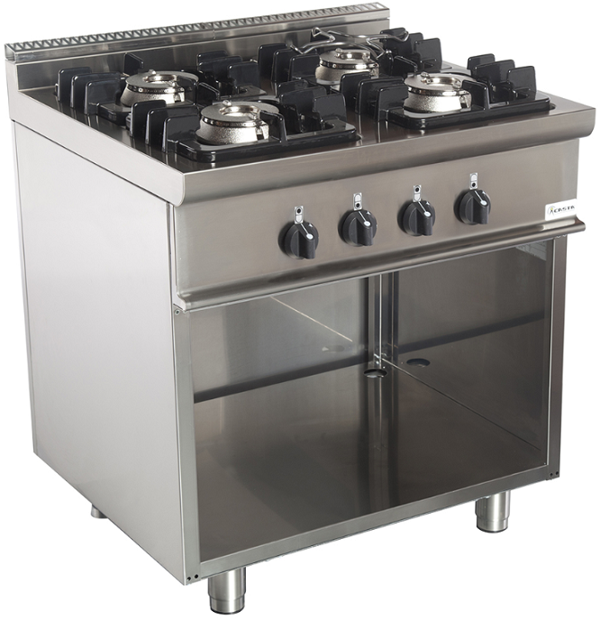 Fourneau de cuisine professionnel à gaz - 4 ou 6 brûleurs - Monté sur armoire ouverte - Fabrication italienne_0