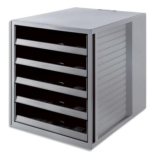 Han module de classement 5 tiroirs ouverts. Jusqu'au format a4+. Dim (lxhxp): 27,5x32x33 cm. Coloris gris_0