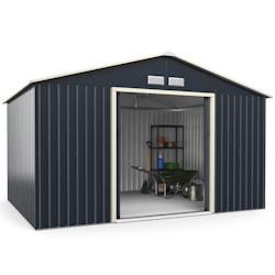 Helloshop26 - Abri de jardin en métal 8,67 ㎡ 340 x 255 x 210 cm avec 2 portes coulissantes verrouillables 4 trous d'aération gris 20_0005483 - 300_0