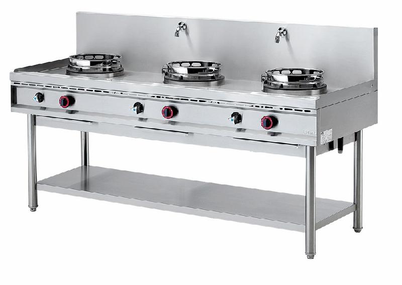 Plan de cuisson wok à gaz avec étagère, 3 brûleurs, 2 robinets pour l'eau - AHA0003_0