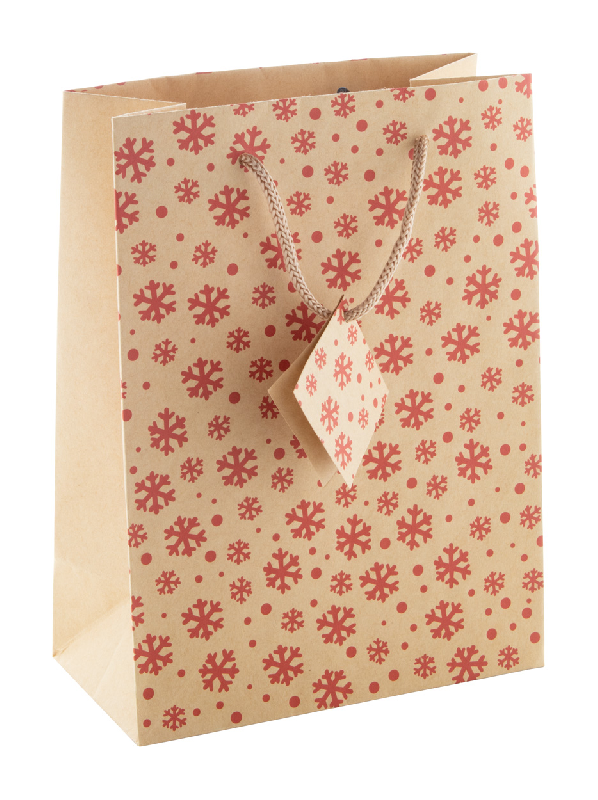Sac cadeau Noël - petit format en papier kraft avec motif de Noël et étiquette cadeau_0
