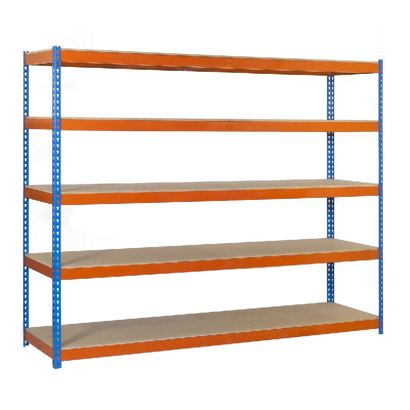 SimonRack Rayonnage industriel, 3000x1500x600 mm, 400 kg au point de flexion, 5 étagères bois, rayonnage garage, Bleu/Orange/Bois- Ecoforte - orange_0