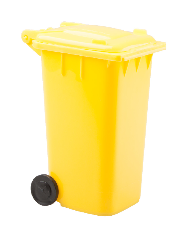 Support pour stylos en plastique - Forme de poubelle - Couleur jaune - 56 gr_0