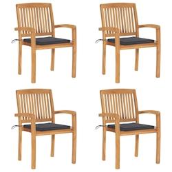 VidaXL Chaises De Jardin Empilables Avec Coussins Lot De 4 Teck Solide - gris 3073210_0
