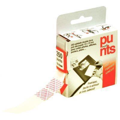 Boîte de 250 pastilles adhésives double-face pré-découpées PUNTS - 15 x 19 mm - Fort pouvoir adhésif_0