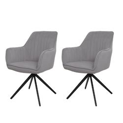 Décoshop26 - Lot de 2 chaises de salle à manger avec accoudoirs siège rotatif en tissu gris clair cadre en acier noir 04_0007371 - gris 3000262085804_0
