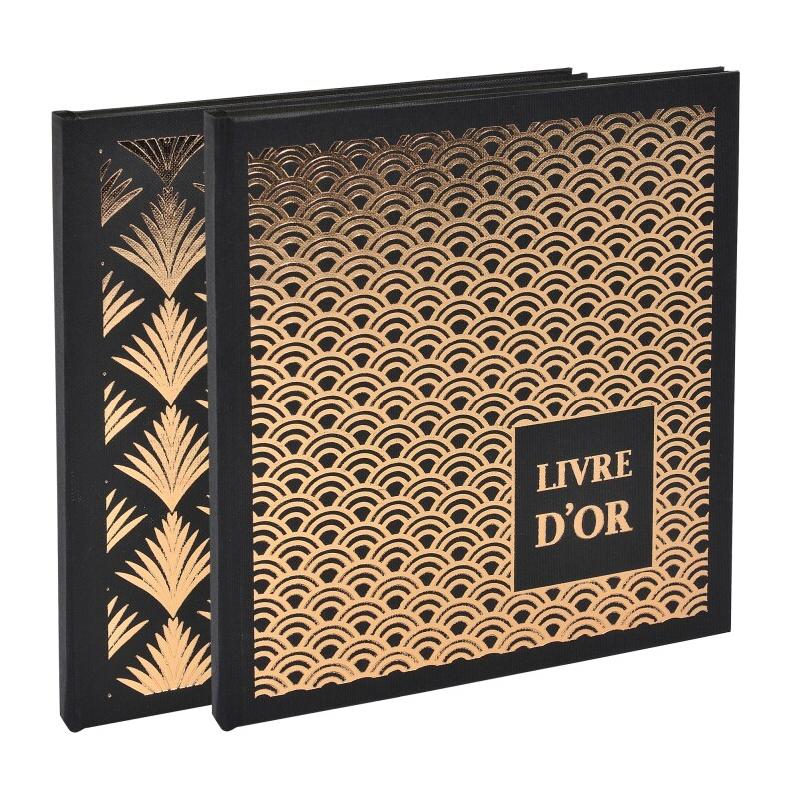 Exacompta Lot de 2 Livre d'Or Palmyre Noir 19x21 cm, 140 pages, reliure balacron, décors assortis - 3130630009511_0