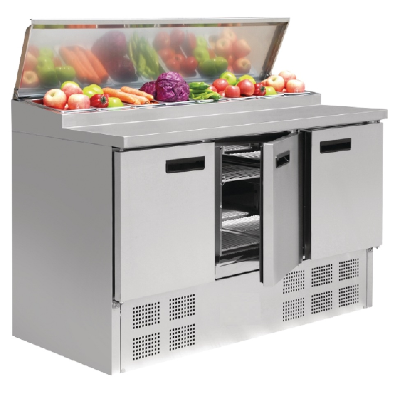 Saladette réfrigérée 3 portes - 390L - Réf. G605 - Inox - Température +2° à +8°C - 8 bacs GN 1/4_0