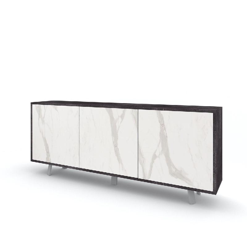 AQA Design Buffet VENBRUK 3 portes en mélamine pierre noire/marbre calacatta L.177 P.41 H.74 MP07021 - multicolore Bois manufacturé MP07021_0