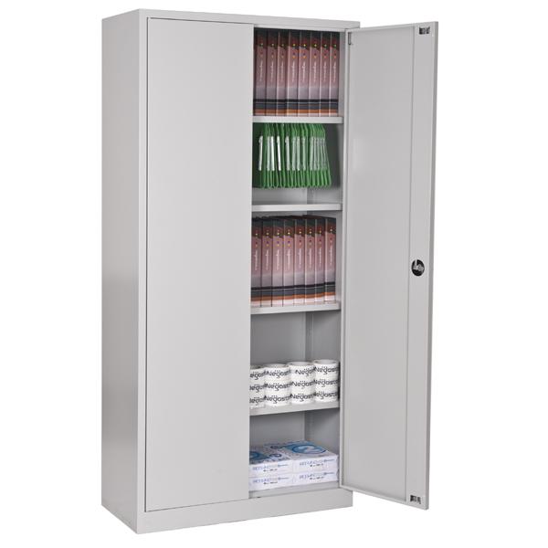 Armoire métallique à portes battantes - H195 x L92 x P42 cm - Acier laqué anticorrosion - 4 tablettes réglables_0