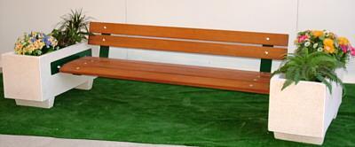 Banc public en bois exotique et jardinières en béton - Myosotis - 3m de long_0