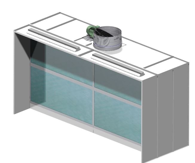 Cabine de pistolage pour éléments à ventilation centrifuge - Largeur 1, 2, 3 et 4 M - Finition Epoxy blanc - Norme AFNOR 35-009_0