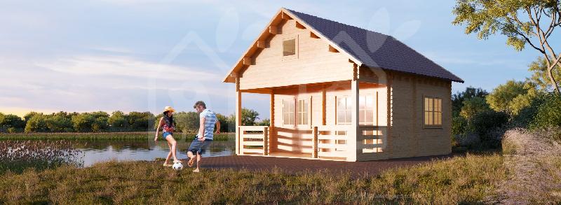 Chalet en bois Albi 44/66mm - 20m² avec terrasse - 3 pièces, pin nordique naturel_0