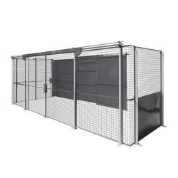 Cloison industrielle semi grillagée d'angle 12m² avec porte battante_0