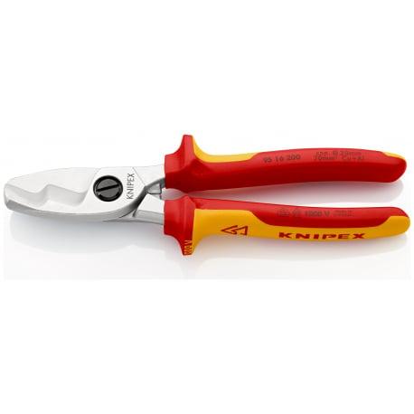 Coupe-câbles à double tranchants isolées par gaines bi-matière, certifiées VDE chromée 200 mm KNIPEX | 95 16 200_0