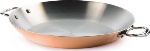 Plat à paella Mauviel M'heritage M'150s - cuivre avec monture en fonte d'inox - diamètre 35 cm_0